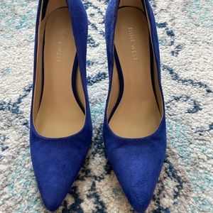 Blue suede dress heels